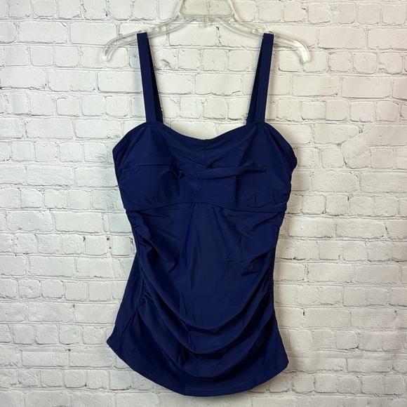 BloomChic Navy Crossover Gathered Tankini Swim Top Plus Size 1X - Picture 2 of 7
